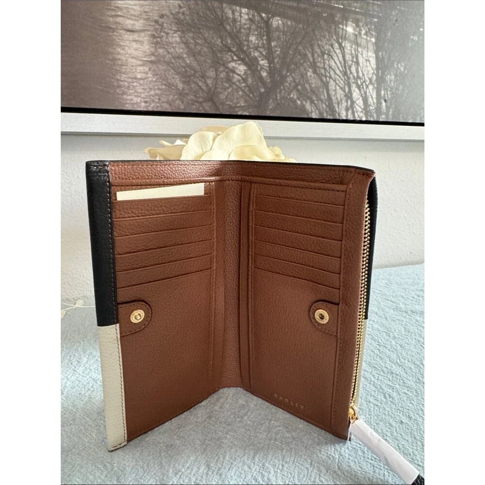 RADLEY LONDON Leather Regents Row Color Block Matinee Wallet Black Beige Brown